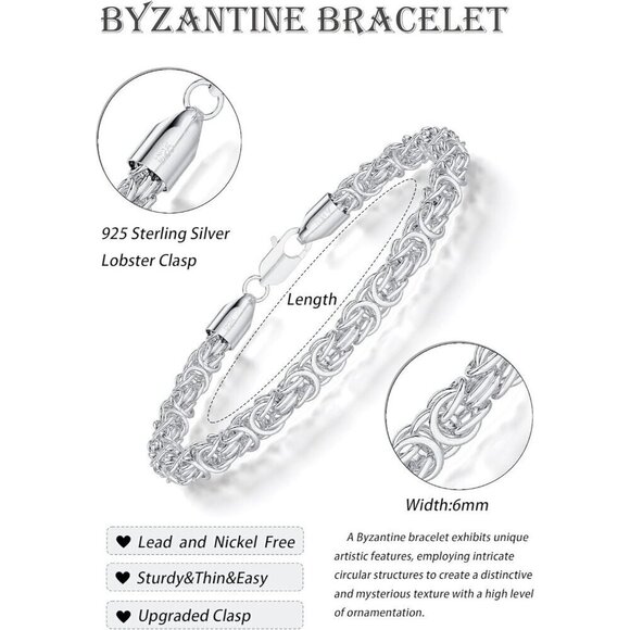 ✨ Molayes Byzantine Bracelet Women Silver Plated Solid Sterling Lobster Jewelry - Picture 5 of 7